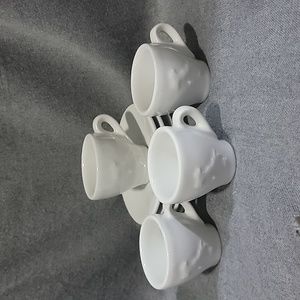 Rare Set Of Four Point Italian Espr Cups And Saucers. Embossed Italy Map On Cups